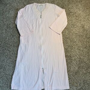 Diamond Tea Pink Cotton Seersucker Zip-Up Long Robe - Small